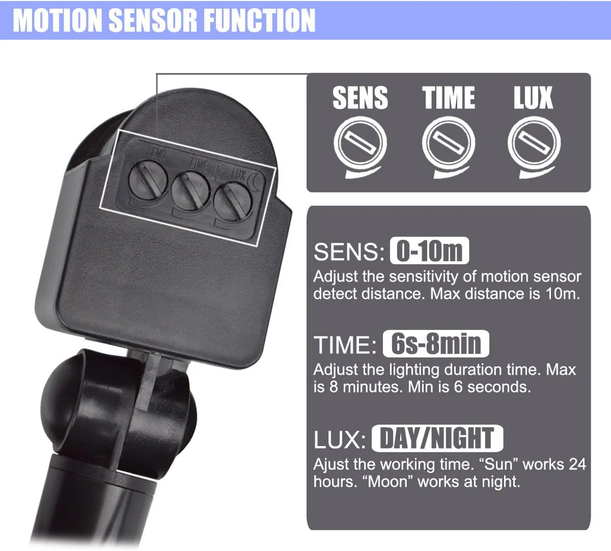 10W 12V Low Voltage AC/DC IP65 Waterproof 10W Mini LED Outdoor Security Flood Lights with PIR and Motion Sensor - Image 6