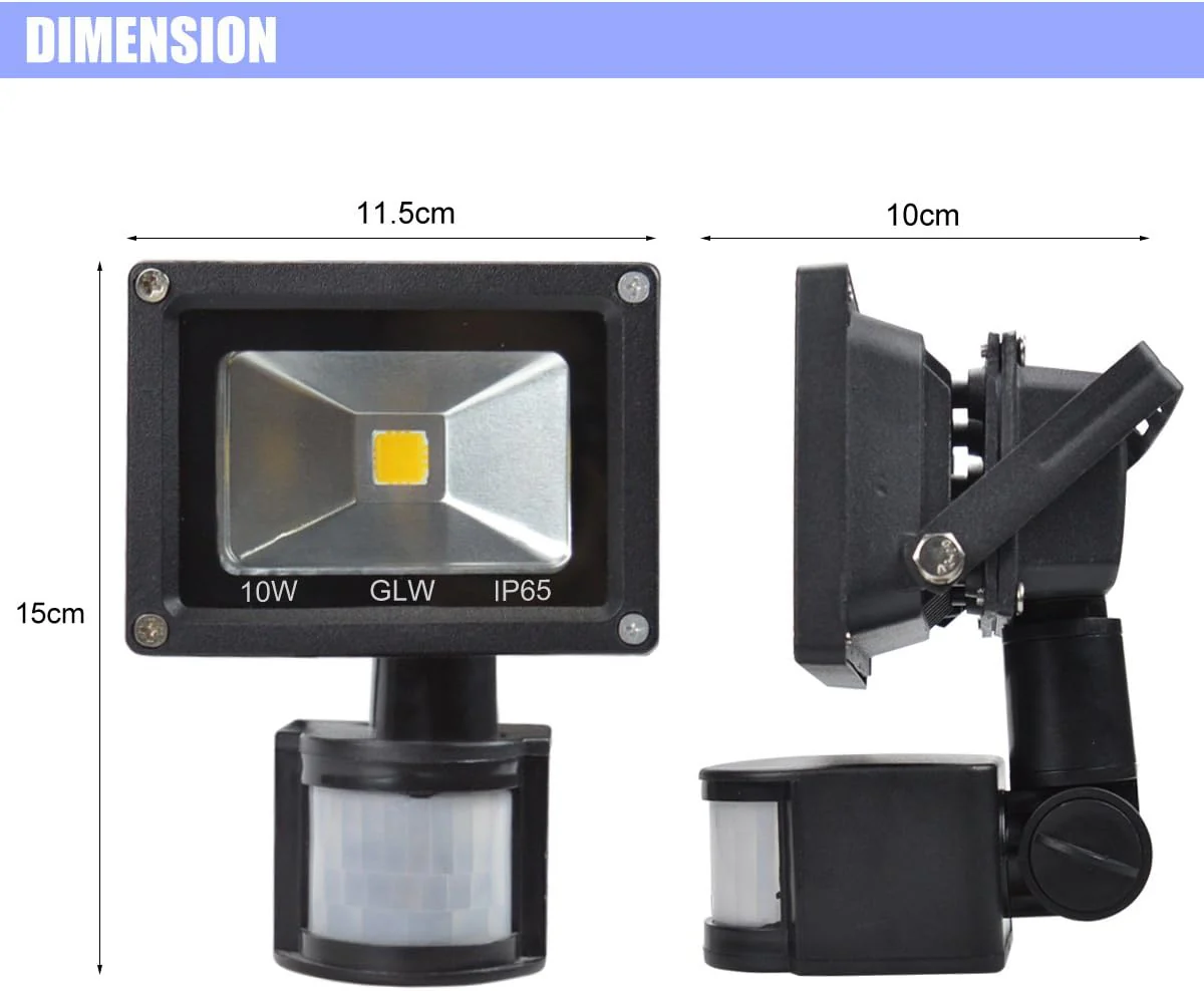 10W 12V Low Voltage AC/DC IP65 Waterproof 10W Mini LED Outdoor Security Flood Lights with PIR and Motion Sensor - Image 7