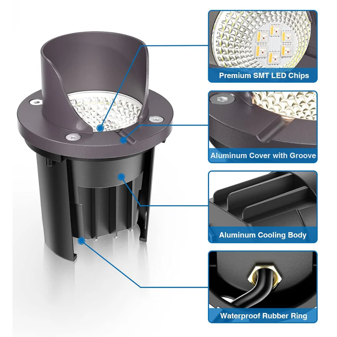 UNRA03 8-Pack 12W RGB + Warm White COB LED Low Voltage In-Ground Landscape Well Lights Waterproof Fixture with Connectors and Remote Controls - Image 4