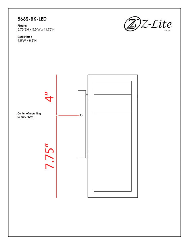 Luttrel 566S Outdoor Wall Sconce 5.75" x 5.5" x 11.75" Black Aluminum Frosted Glass Non-Dimmable 8W LED-Integrated Line Voltage 120V for Porch, Patio, Garage, Garden, Exterior Lighting - Image 6