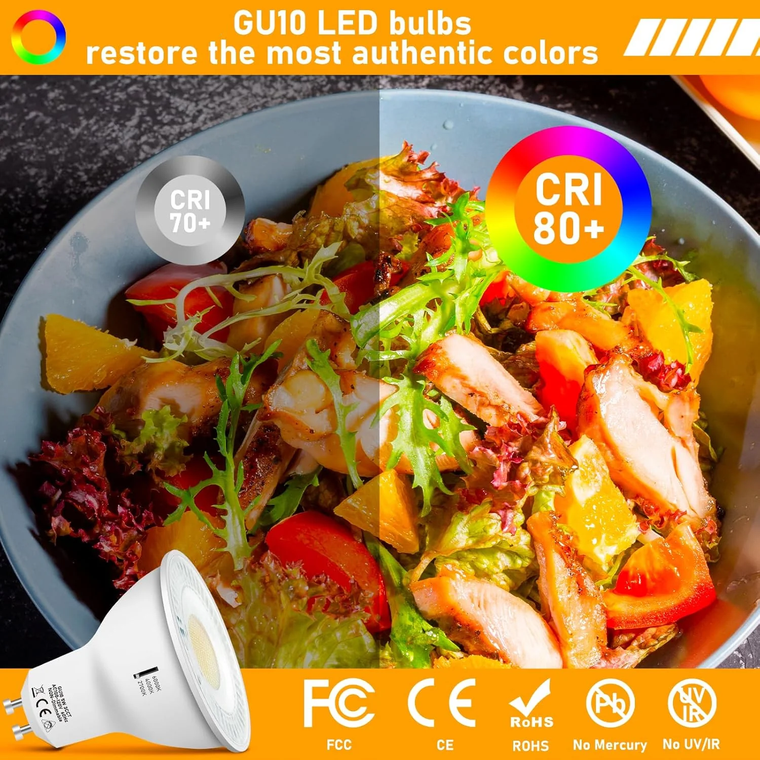 6-Pack MR16 5W 120V GU10 LED Bulbs 500LM 3CCT 2700K/4000K/6000K Non-Dimmable Energy Saving Light 120 Degree Beam Angle Line Voltage - Image 4
