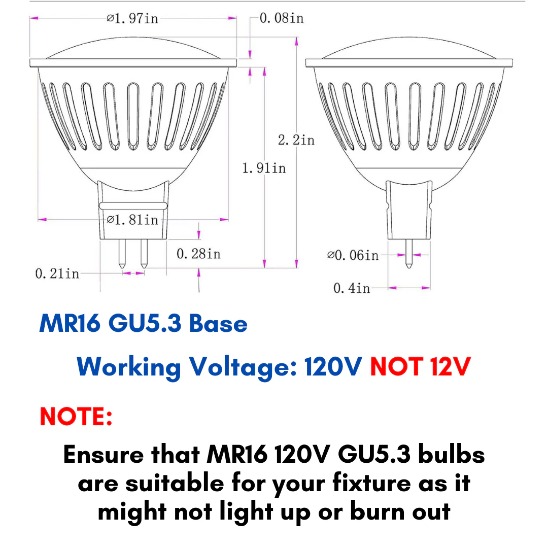 6-Pack MR16 5W 120V GU5.3 LED Bulbs Dimmable Energy Saving Light 120 Degree Beam Angle Line Voltage - Image 4