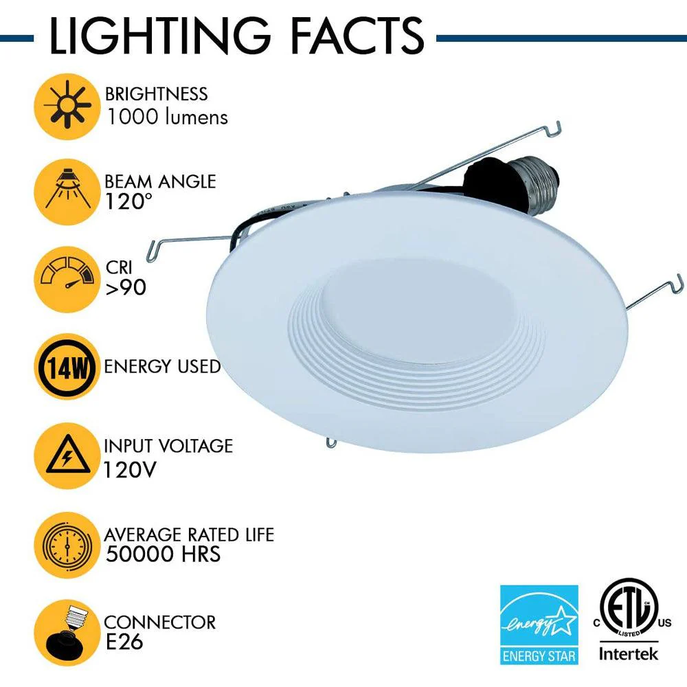 AH Lighting A7 6" LED Selectable 5CCT 14W Recessed Baffled or Smooth Retrofit Kit Reflector - Image 5