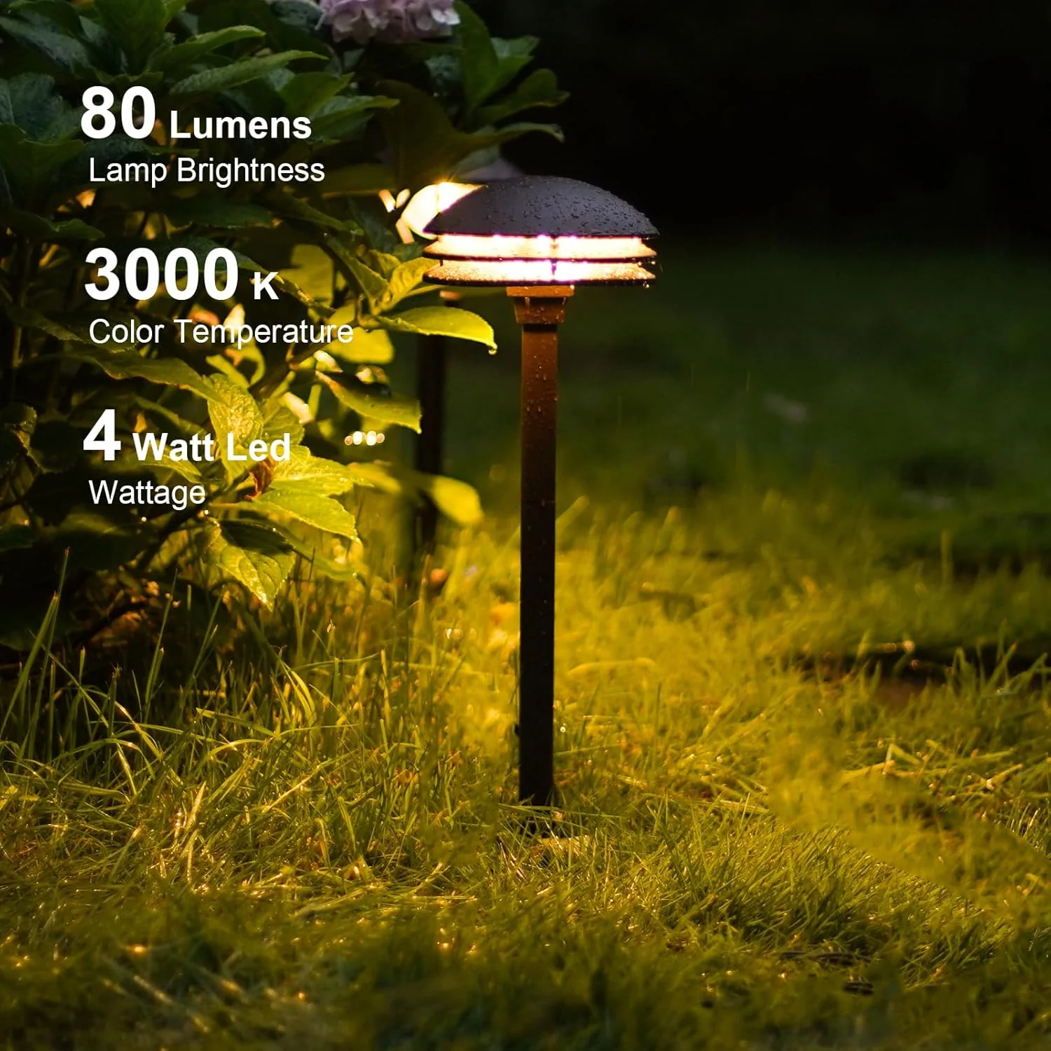ALP72 2 and 8 Pack Integrated LED Landscape 3-Tier Pagoda Metal Pathway Lights Package, 3000K 4W 80 LM Low Voltage 12V AC Bronze Pagoda Outdoor Landscape Lighting - Image 3
