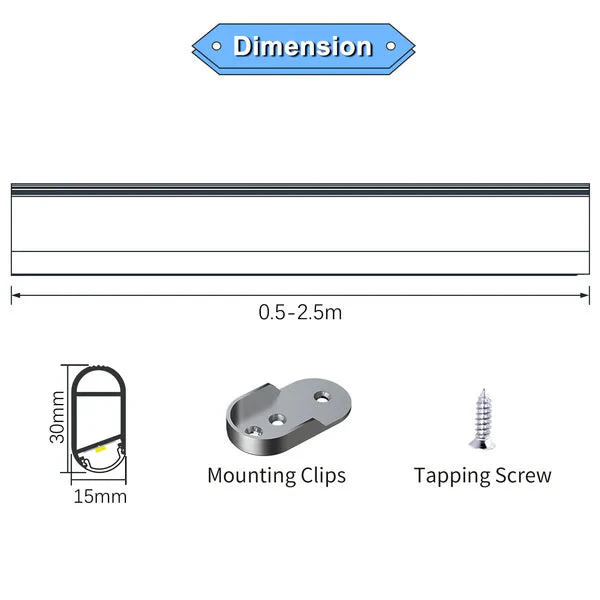 AP16F 8 ft Aluminum Channel Oval Wardrobe Hanging Rail Closet Rod 1.14″ (W) x 0.59″ (H) for LED Strip Lights | 10 Pack - Image 12