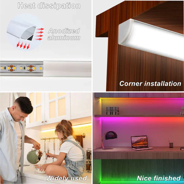 AP59 8 ft Aluminum Channel Corner Mount .63″ (W)  x .73″ (H) for LED Strip Lights | 10 Pack - Image 11