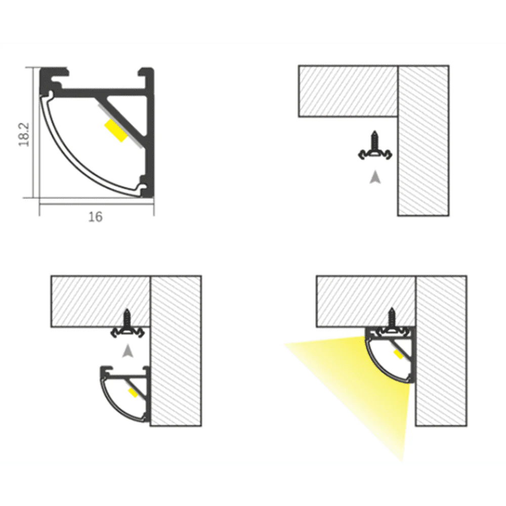 AP59 8 ft Aluminum Channel Corner Mount .63″ (W)  x .73″ (H) for LED Strip Lights | 10 Pack - Image 16