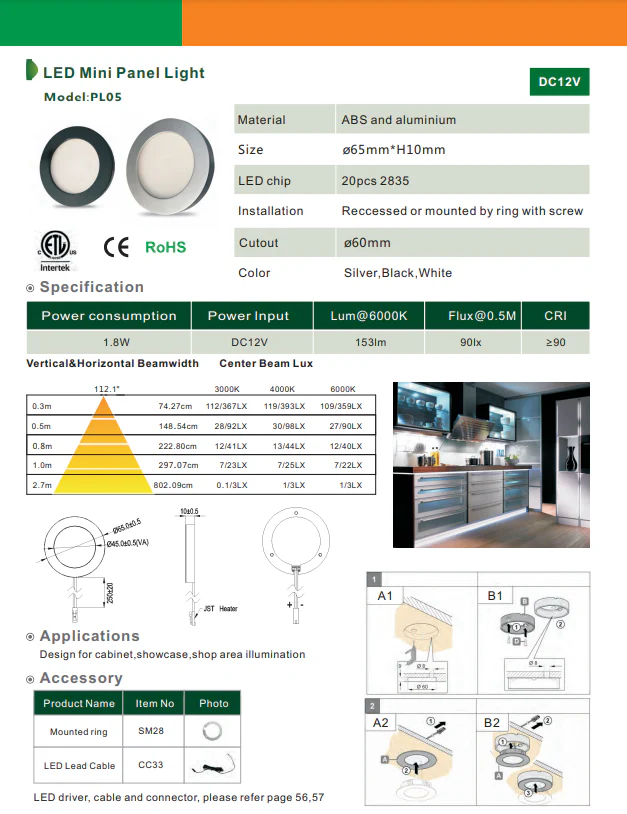 CB07 1.8W DC12V Round LED Dimmable Cast Aluminum Recessed Cabinet Light Down Lighting Fixture - Image 11