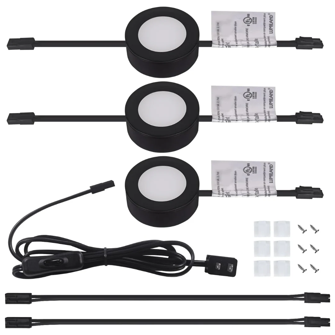CBA03 3x/5x Pack 2.7W 2.68" 3000K Dimmable Recessed and Surface Mounted Line Voltage 120V Line Voltage Hardwired LED Puck Cabinet Light Cast Aluminum Downlighting 110LM/130LM Package - Image 10