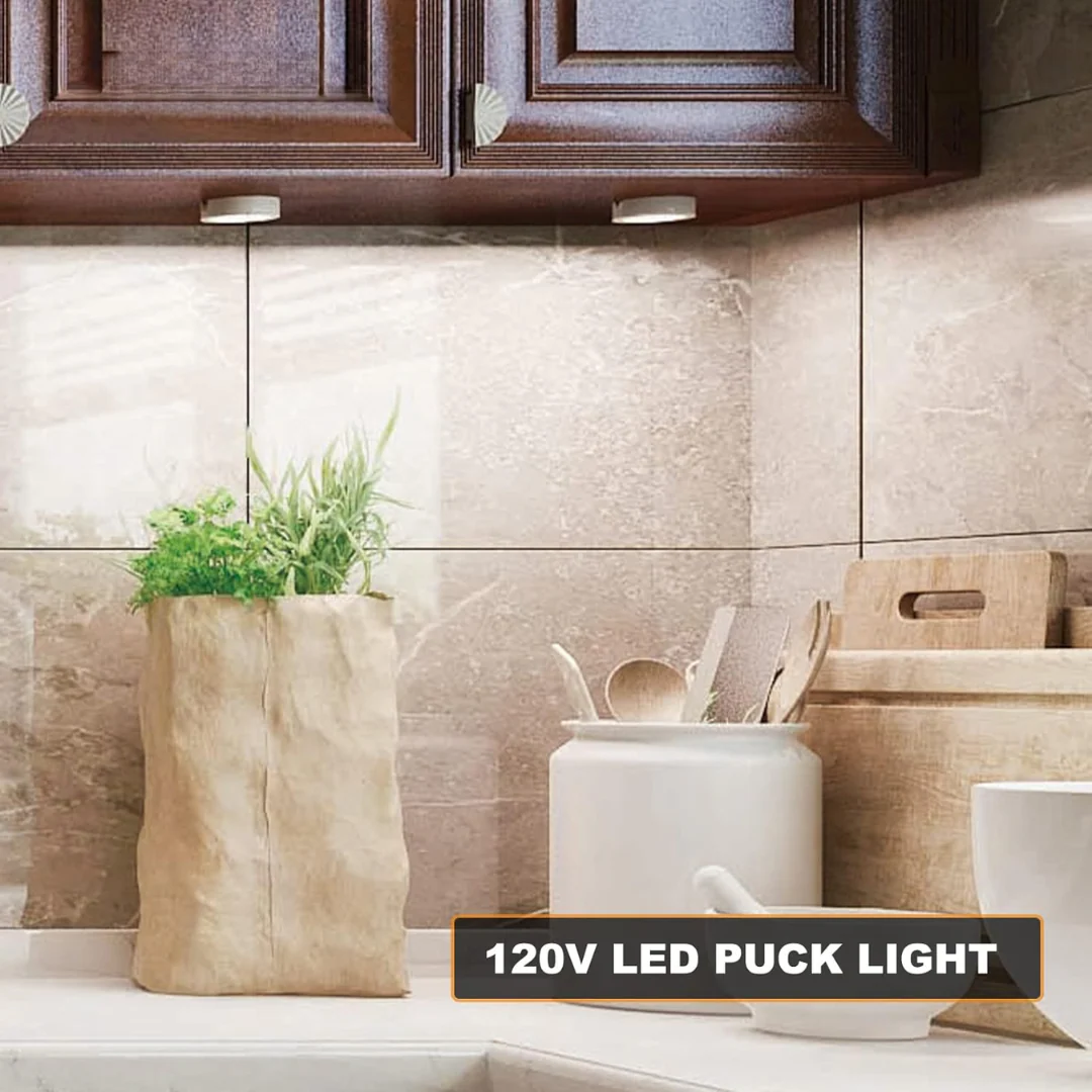 CBA03 3x/5x Pack 2.7W 2.68" 3000K Dimmable Recessed and Surface Mounted Line Voltage 120V Line Voltage Hardwired LED Puck Cabinet Light Cast Aluminum Downlighting 110LM/130LM Package - Image 18