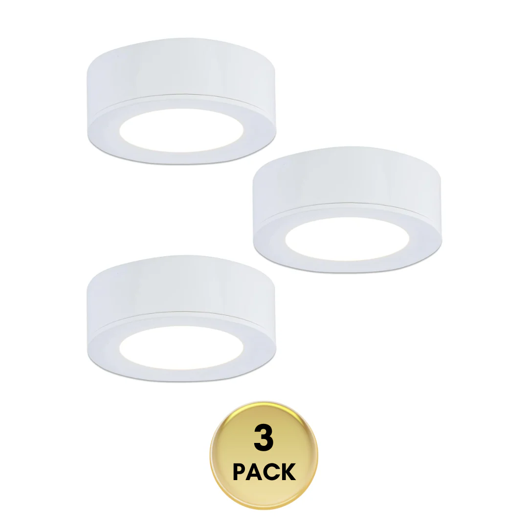 CBA03 3x/5x Pack 2.7W 2.68" 3000K Dimmable Recessed and Surface Mounted Line Voltage 120V Line Voltage Hardwired LED Puck Cabinet Light Cast Aluminum Downlighting 110LM/130LM Package - Image 4