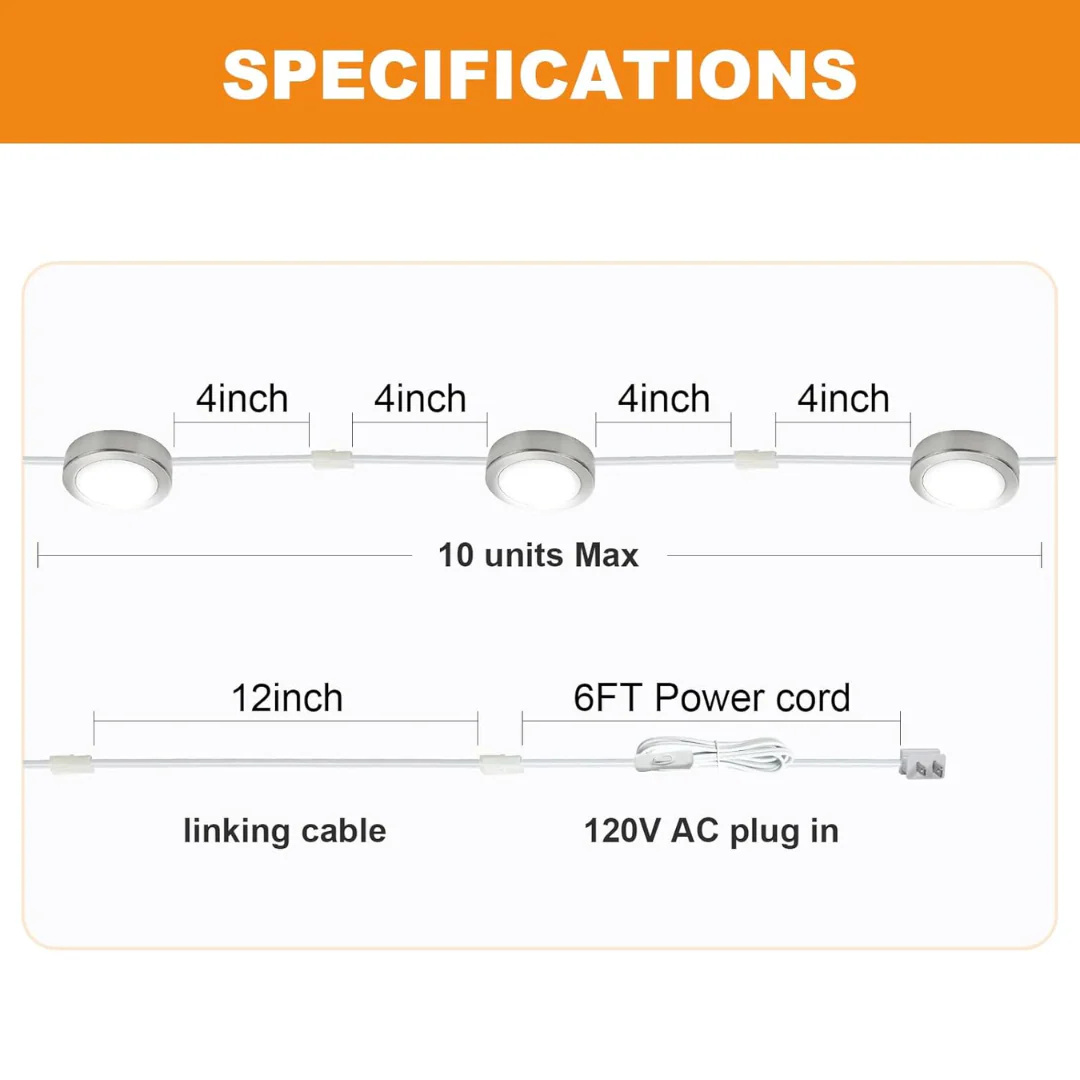 CBA03 3x/5x Pack 2.7W 2.68" 3000K Dimmable Recessed and Surface Mounted Line Voltage 120V Line Voltage Hardwired LED Puck Cabinet Light Cast Aluminum Downlighting 110LM/130LM Package - Image 7
