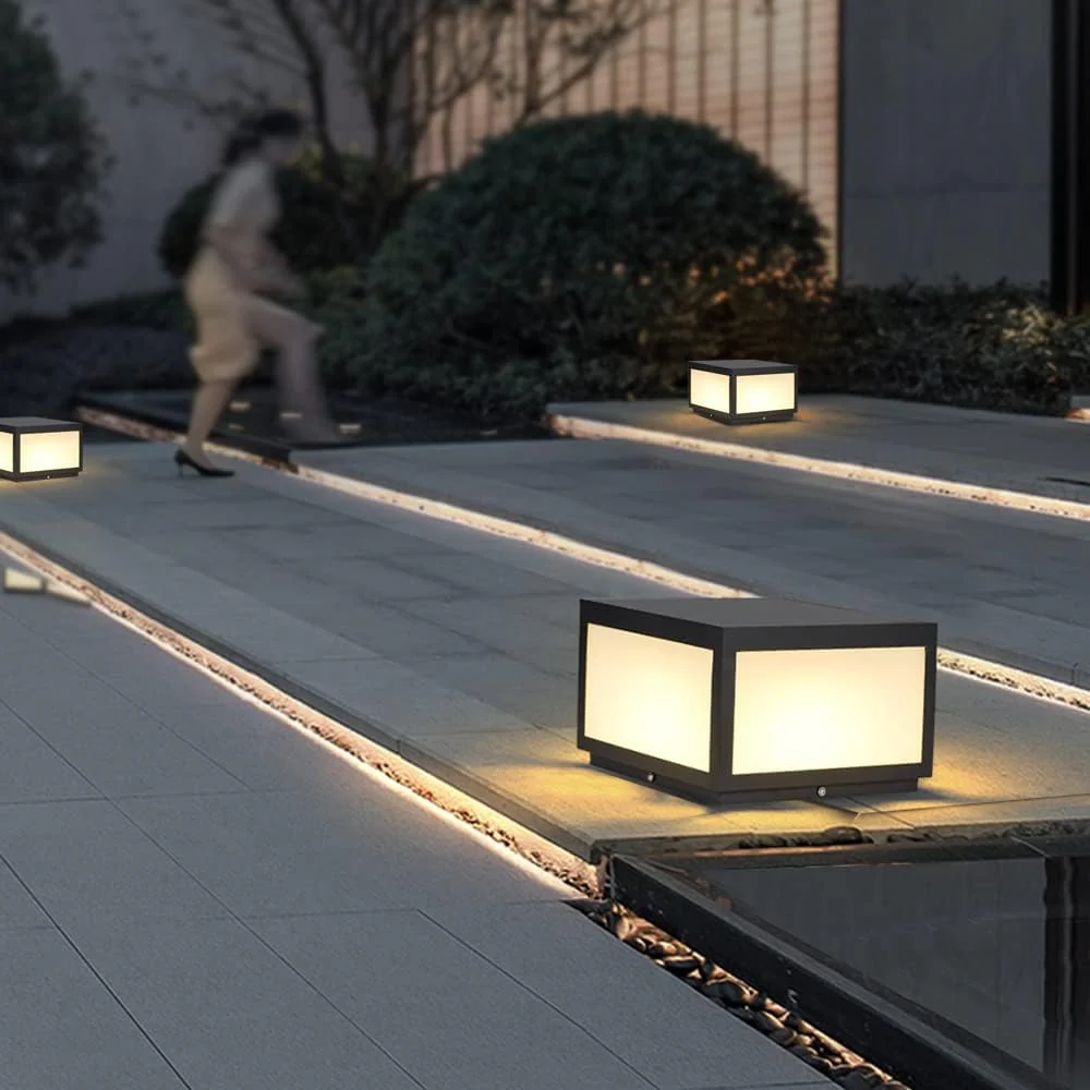 CPLA04 Modern Pillar Lamp Post Light with Tempered Glass Shade Fence Deck Cap Lantern with E26 9W 3000K 110V AC Line Voltage Stainless Steel LED IP55 Waterproof, Electric-Powered, Low-Voltage E26 LED Compatible - Image 10