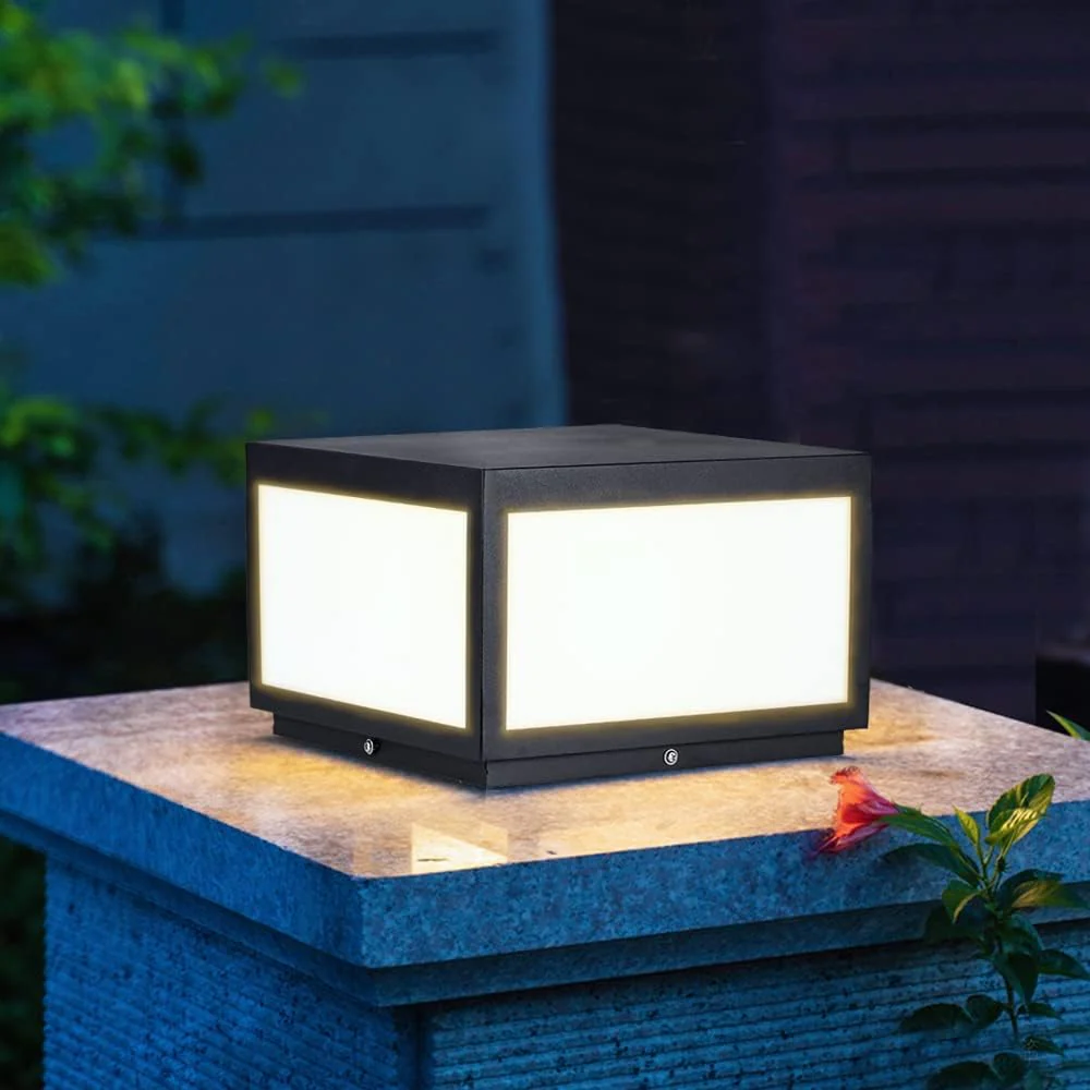 CPLA04 Modern Pillar Lamp Post Light with Tempered Glass Shade Fence Deck Cap Lantern with E26 9W 3000K 110V AC Line Voltage Stainless Steel LED IP55 Waterproof, Electric-Powered, Low-Voltage E26 LED Compatible - Image 12
