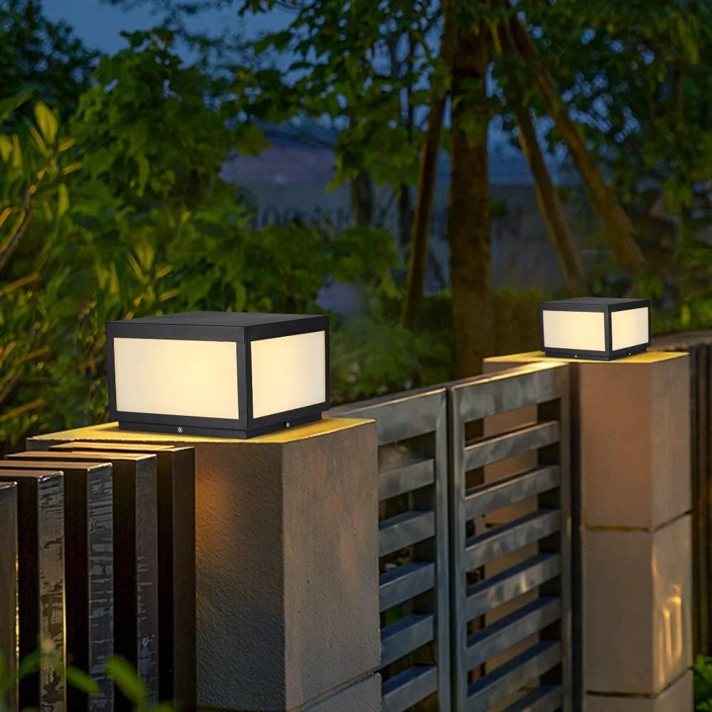 CPLA04 Modern Pillar Lamp Post Light with Tempered Glass Shade Fence Deck Cap Lantern with E26 9W 3000K 110V AC Line Voltage Stainless Steel LED IP55 Waterproof, Electric-Powered, Low-Voltage E26 LED Compatible - Image 3