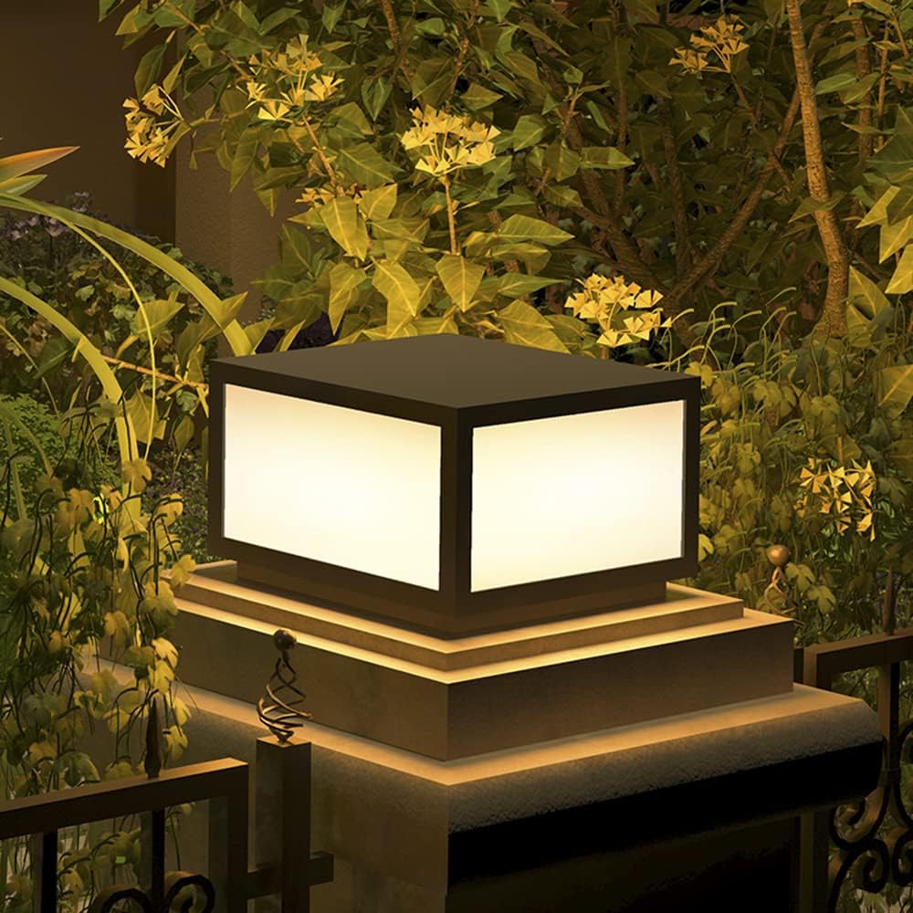 CPLA04 Modern Pillar Lamp Post Light with Tempered Glass Shade Fence Deck Cap Lantern with E26 9W 3000K 110V AC Line Voltage Stainless Steel LED IP55 Waterproof, Electric-Powered, Low-Voltage E26 LED Compatible - Image 4