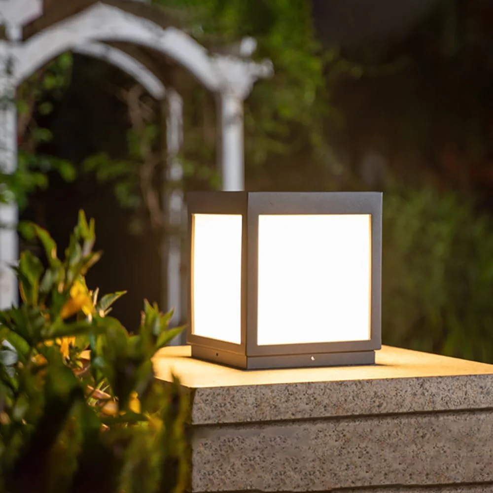 CPLA04 Modern Pillar Lamp Post Light with Tempered Glass Shade Fence Deck Cap Lantern with E26 9W 3000K 110V AC Line Voltage Stainless Steel LED IP55 Waterproof, Electric-Powered, Low-Voltage E26 LED Compatible - Image 7
