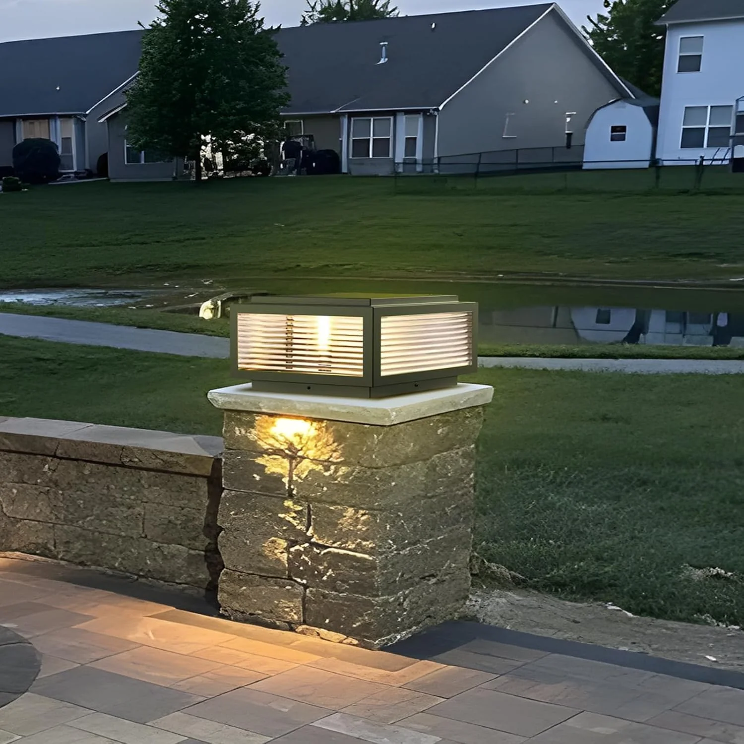 CPLA05 Modern Outdoor Post Light with Tempered Glass Shade Fence Deck Cap Lantern with E26 9W 3000K 110V AC Line Voltage Stainless Steel LED IP55 Waterproof, Electric-Powered, with Adaptable Low-Voltage E26/E27 LED Compatibility - Image 4