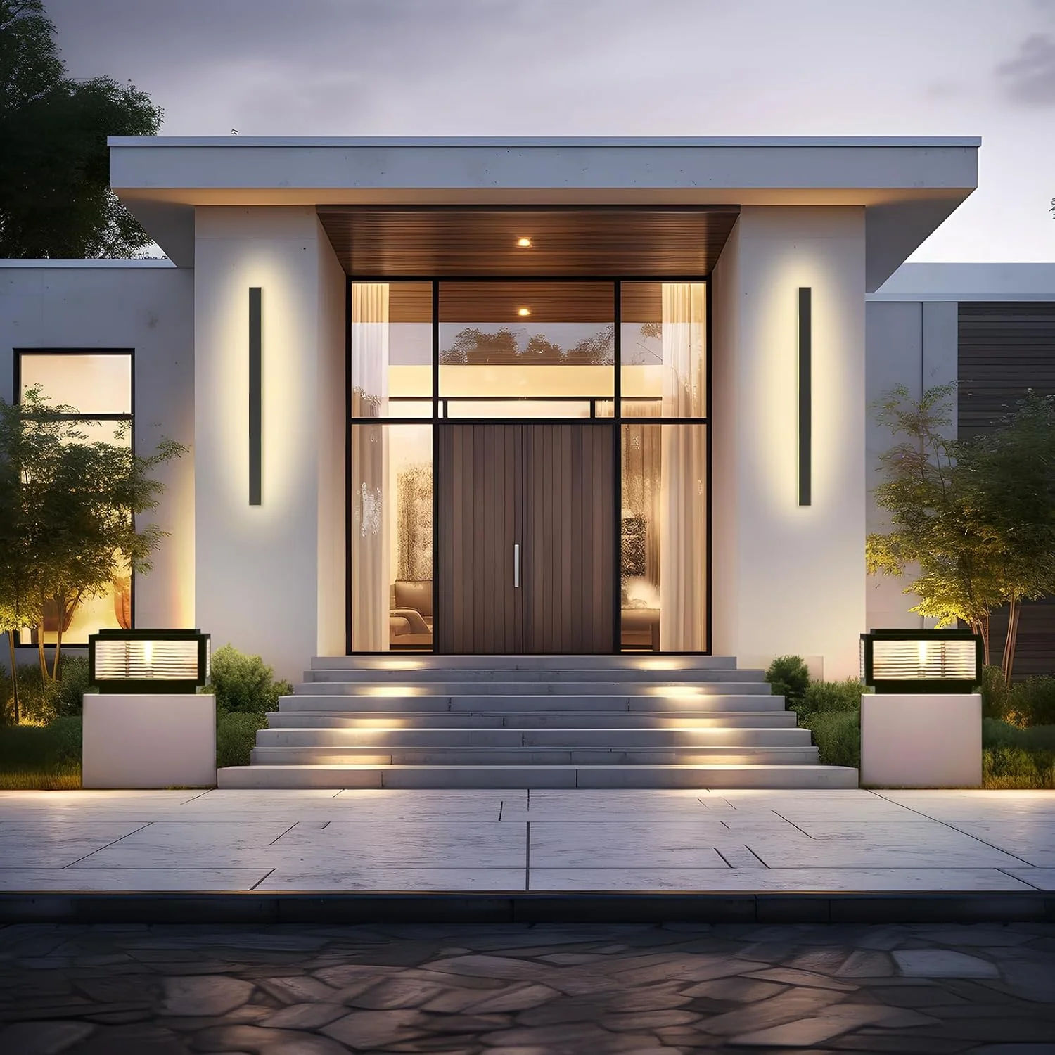 CPLA05 Modern Outdoor Post Light with Tempered Glass Shade Fence Deck Cap Lantern with E26 9W 3000K 110V AC Line Voltage Stainless Steel LED IP55 Waterproof, Electric-Powered, with Adaptable Low-Voltage E26/E27 LED Compatibility - Image 9
