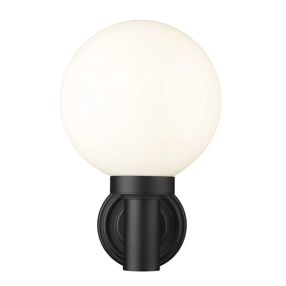 Laurent Outdoor Wall Sconce Light 1 E26 Medium Base Light Bulb Socket Outdoor Marine Grade Aluminum and Glass 9" x 8" x 12.5" Black with White Opal Finish 120V for Garden, Interior, Exterior, Garage and Patio 597M-BK - Image 4