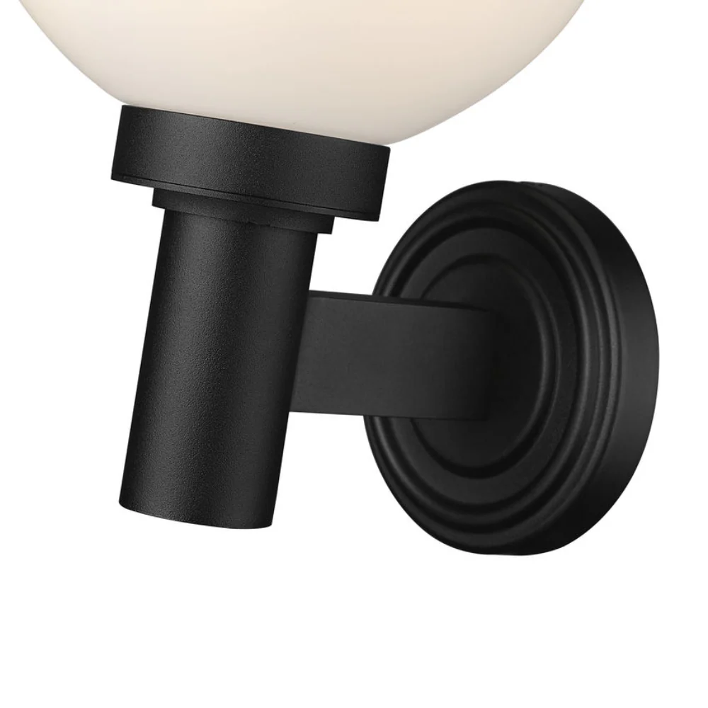 Laurent Outdoor Wall Sconce Light 1 E26 Medium Base Light Bulb Socket Outdoor Marine Grade Aluminum and Glass 9" x 8" x 12.5" Black with White Opal Finish 120V for Garden, Interior, Exterior, Garage and Patio 597M-BK - Image 6
