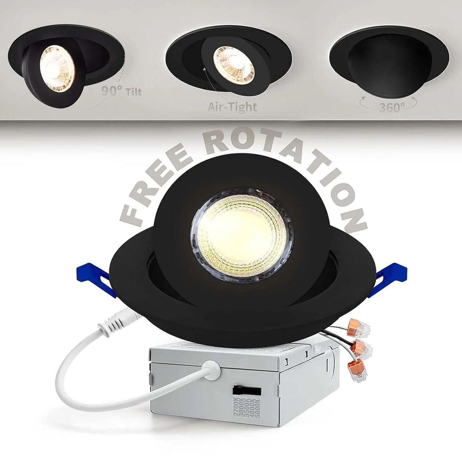 LED Canless Recessed Light 4 inch Gimbal 5CCT Dimmable Adjustable Directional Retrofit Eyeball Lighting with Jbox ETL Rated - Image 3