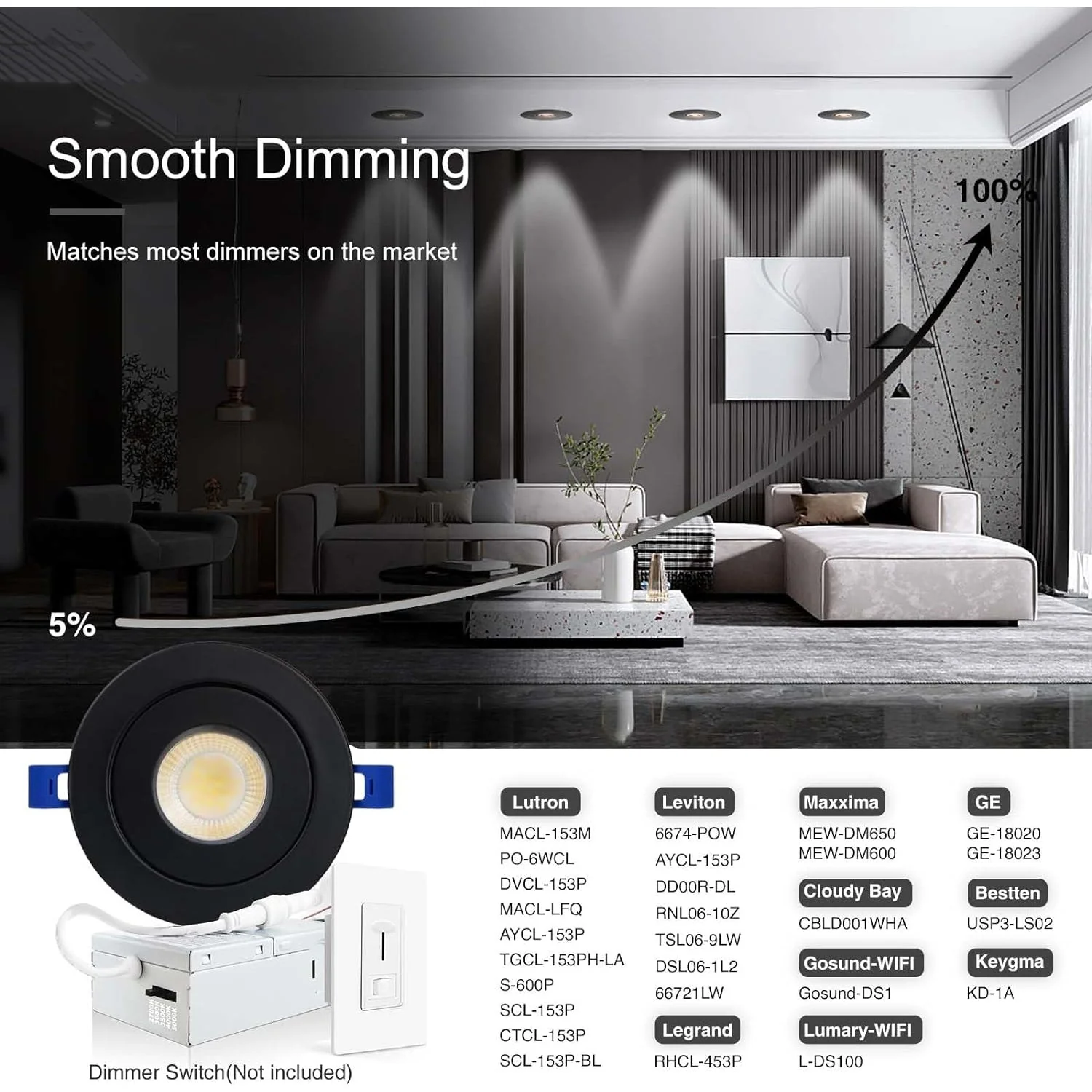 LED Canless Recessed Light 4 inch Gimbal 5CCT Dimmable Adjustable Directional Retrofit Eyeball Lighting with Jbox ETL Rated - Image 7