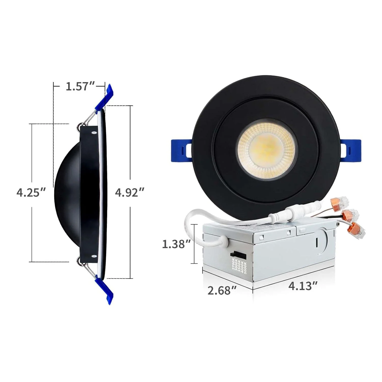 LED Canless Recessed Light 4x/8x/12x Package 9W 4 inch Gimbal 5CCT Dimmable Adjustable Directional Retrofit Eyeball Lighting with Jbox ETL Rated - Image 8