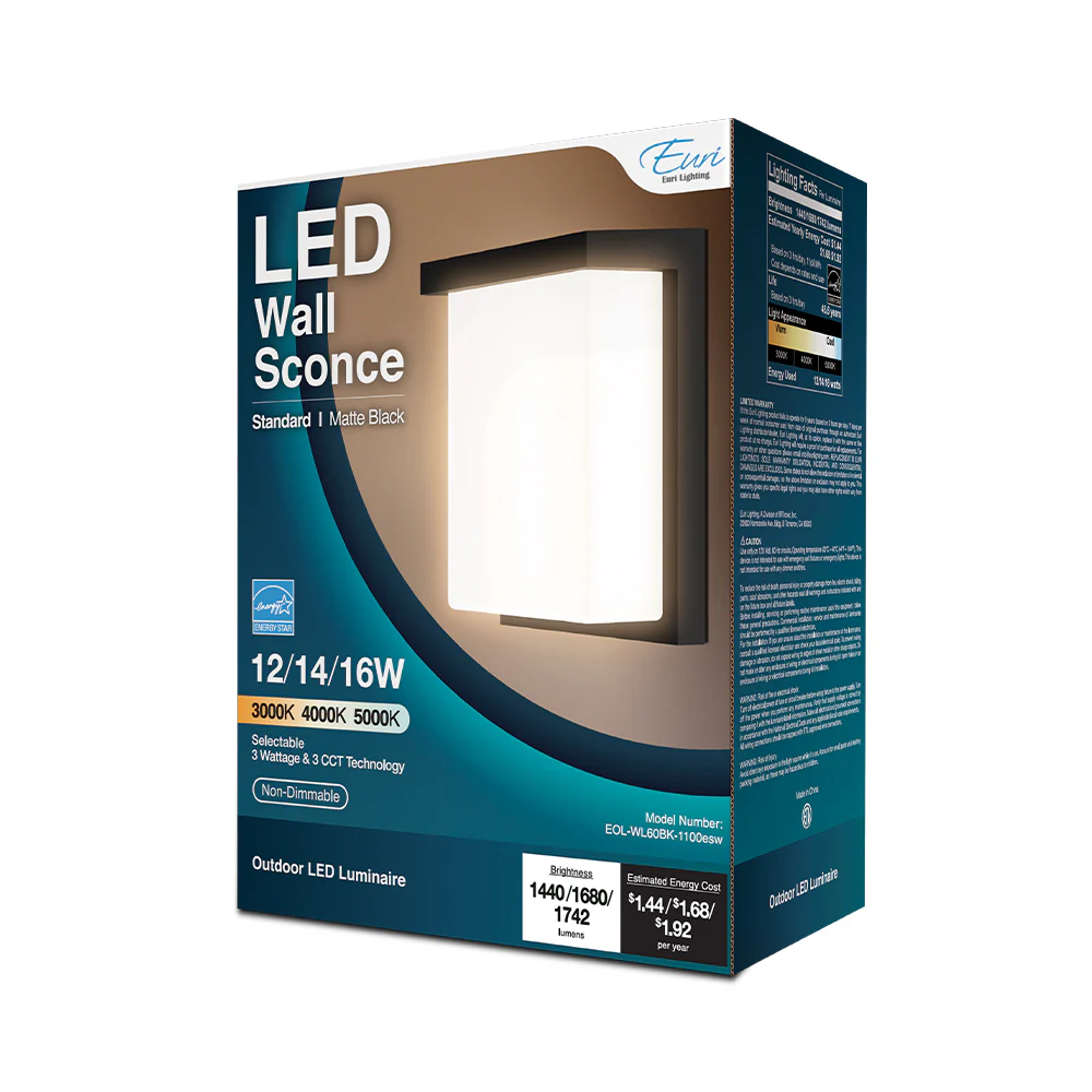LED Wall Sconce Light 3CCT Selectable 3000K/4000K/5000K Integrated LED 3 Watts Selectable 12W/14W/16W Line Voltage 120V-277V AC IP66 Waterproof - Image 7