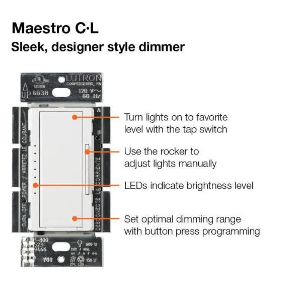 Lutron Maestro C.L Digital Dimmer Multi-Location Switch Kit, White - Image 4