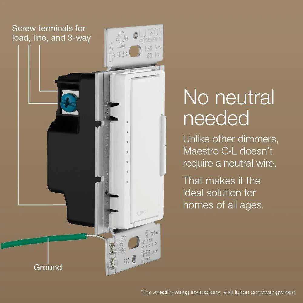Lutron Maestro C.L Dimmer Switch MACL-153M-WH, White - Image 4