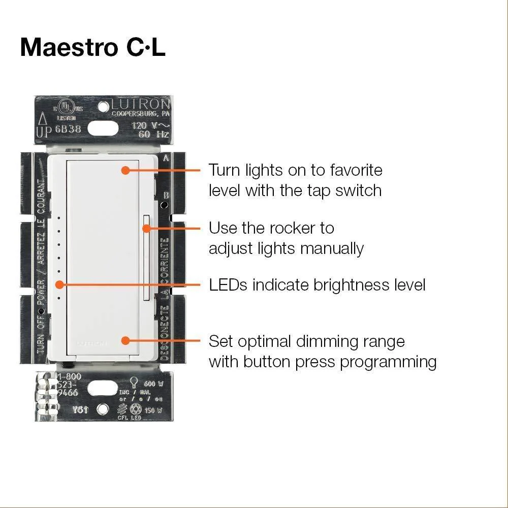 Lutron Maestro C.L Dimmer Switch MACL-153M-WH, White - Image 5