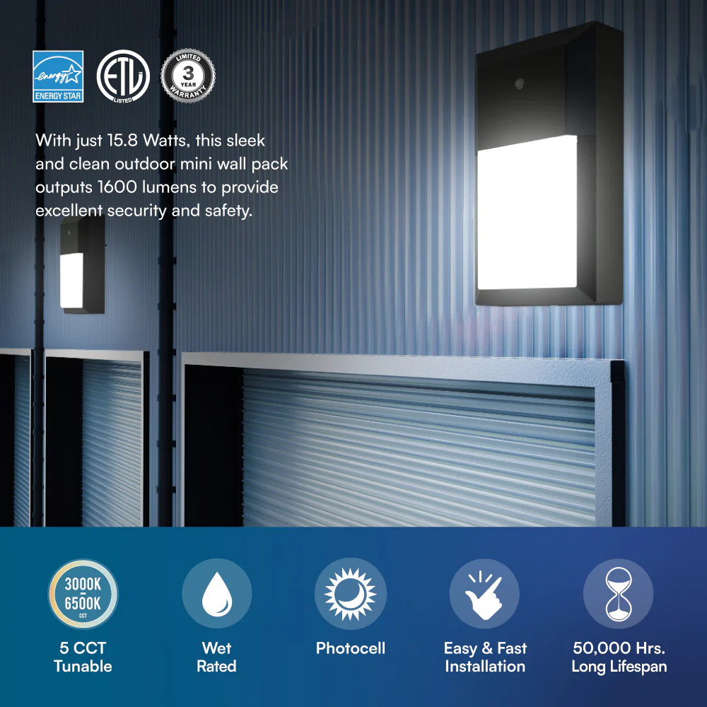 Mini Wall Pack LED Light 5CCT Selectable 15.8W 1600LM Line Voltage 120V AC IP65 Waterproof - Image 7