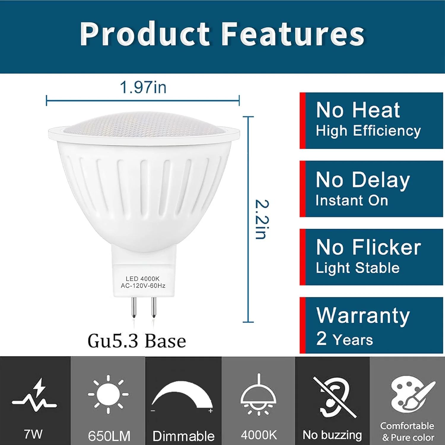 10-Pack MR16 7W 120V GU5.3 LED Bulbs Dimmable Energy Saving Waterproof Light Line Voltage - Image 5