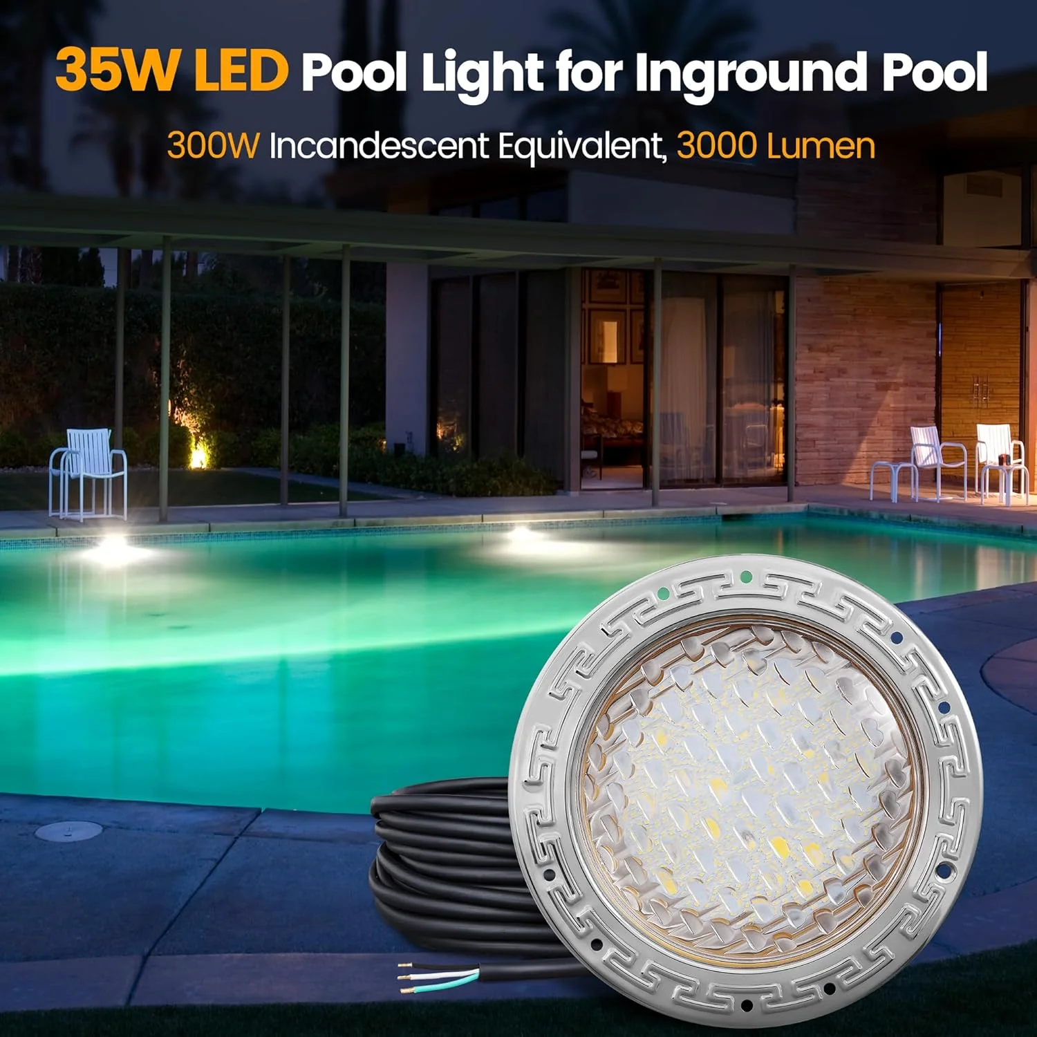 PL35 12V AC LED Stainless Steel Pool Light Jacuzzi Spa 6500K Cool White 3000LM Low Voltage Pool Light - Image 7
