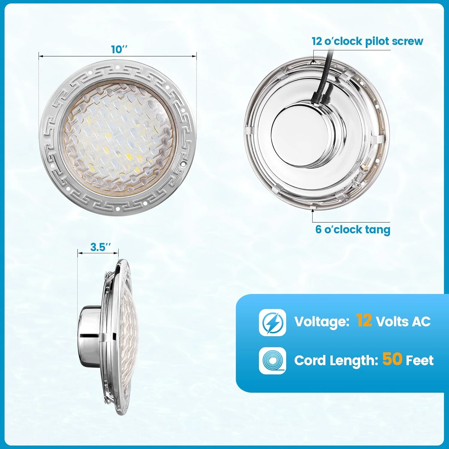 PL35 12V AC LED Stainless Steel Pool Light Jacuzzi Spa 6500K Cool White 3000LM Low Voltage Pool Light - Image 8