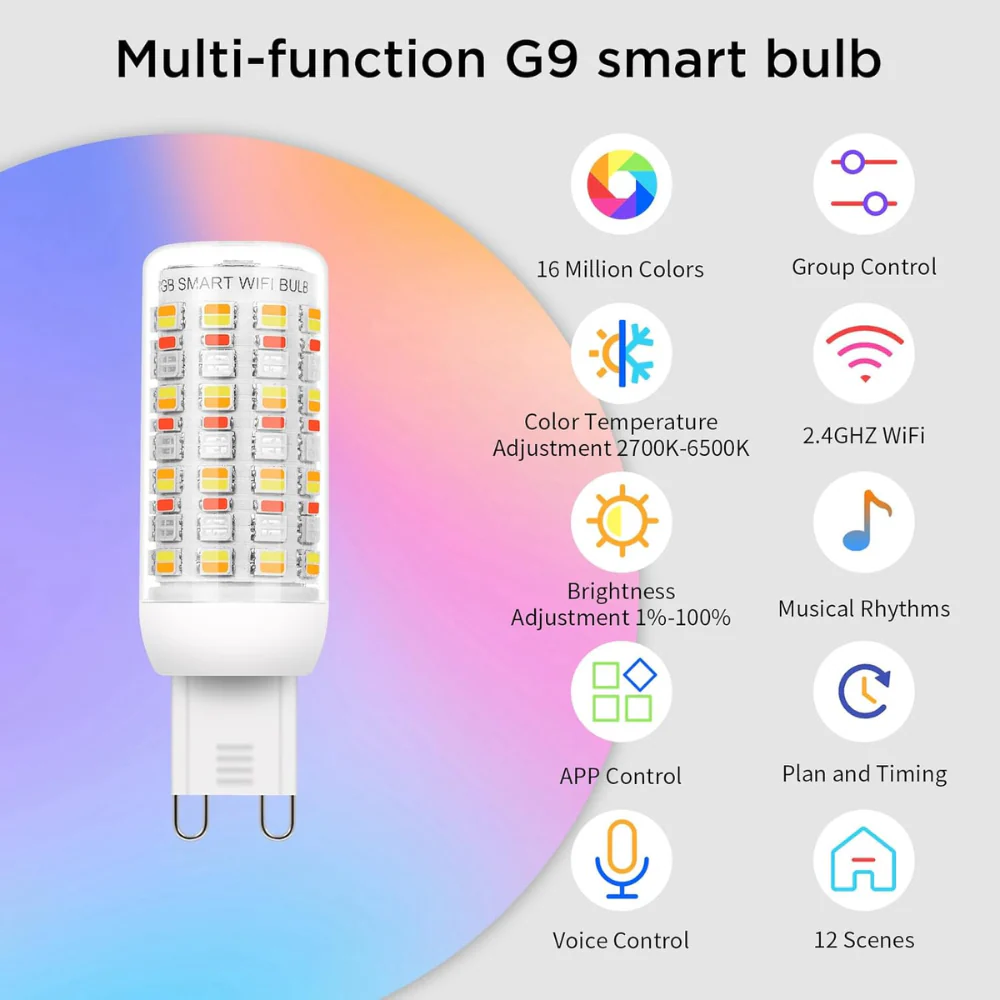 RGBCW G9 4W Smart WI-FI Control LED Light Bulb 2/3 Pack, Energy Saving RGBCW Color Changing 2700K-6500K High Voltage 120V Outdoor LED Bulb Compatible with Alexa and Google Assistant - Image 5