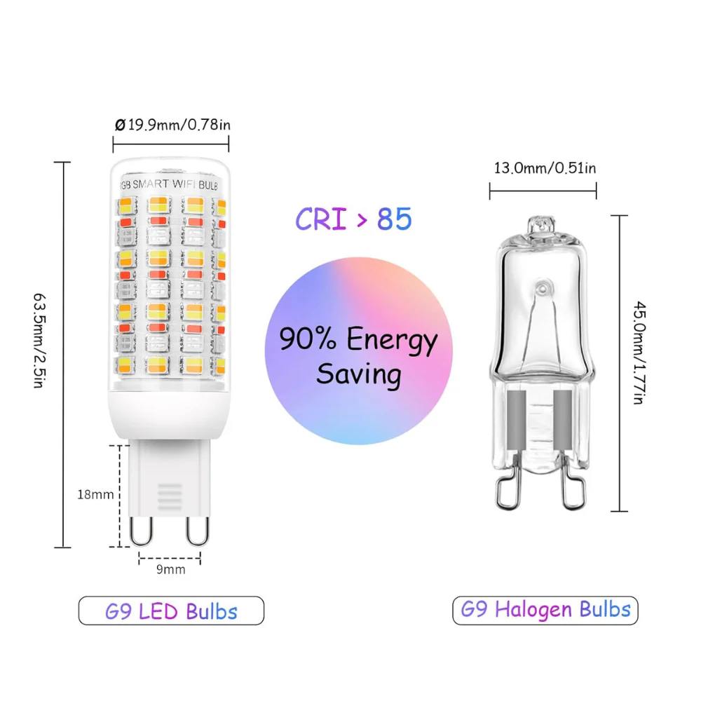 RGBCW G9 4W Smart WI-FI Control LED Light Bulb 2/3 Pack, Energy Saving RGBCW Color Changing 2700K-6500K High Voltage 120V Outdoor LED Bulb Compatible with Alexa and Google Assistant - Image 6