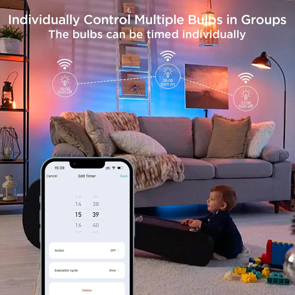 RGBCW G9 4W Smart WI-FI Control LED Light Bulb 2/3 Pack, Energy Saving RGBCW Color Changing 2700K-6500K High Voltage 120V Outdoor LED Bulb Compatible with Alexa and Google Assistant - Image 7