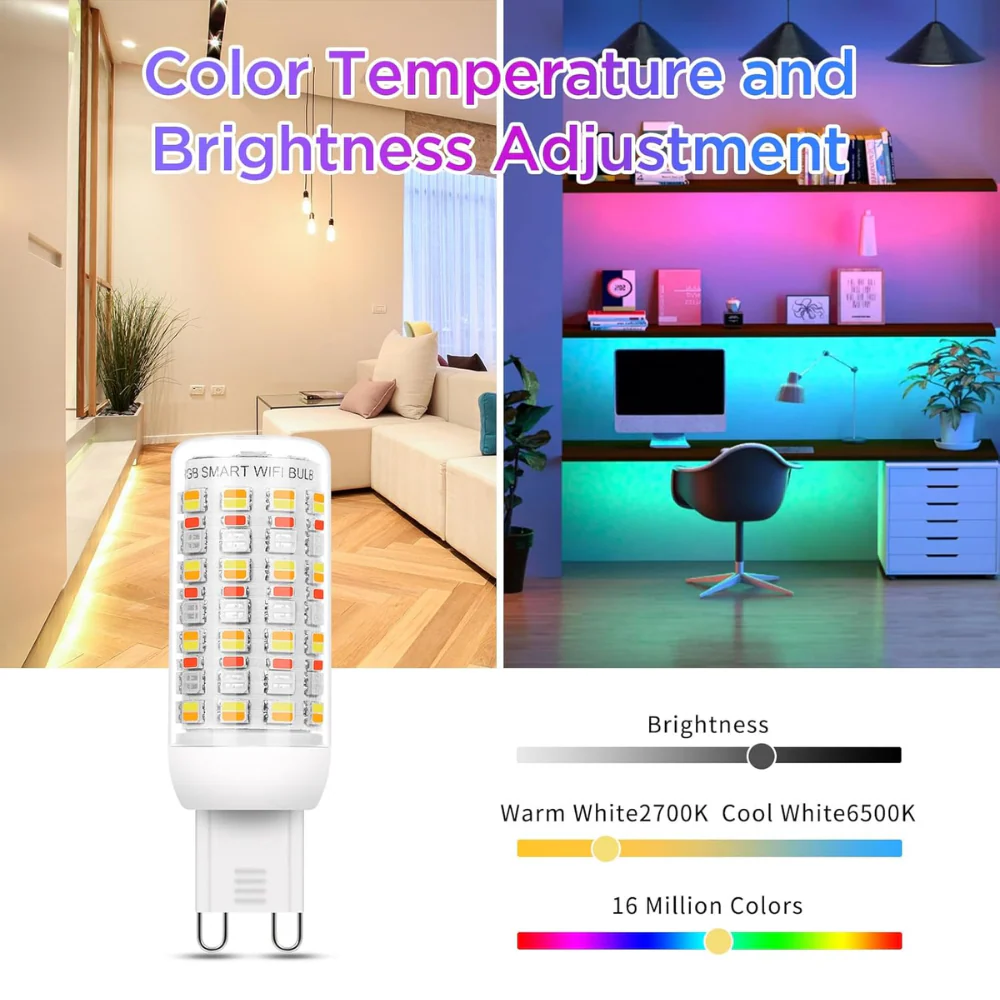 RGBCW G9 4W Smart WI-FI Control LED Light Bulb 2/3 Pack, Energy Saving RGBCW Color Changing 2700K-6500K High Voltage 120V Outdoor LED Bulb Compatible with Alexa and Google Assistant - Image 8