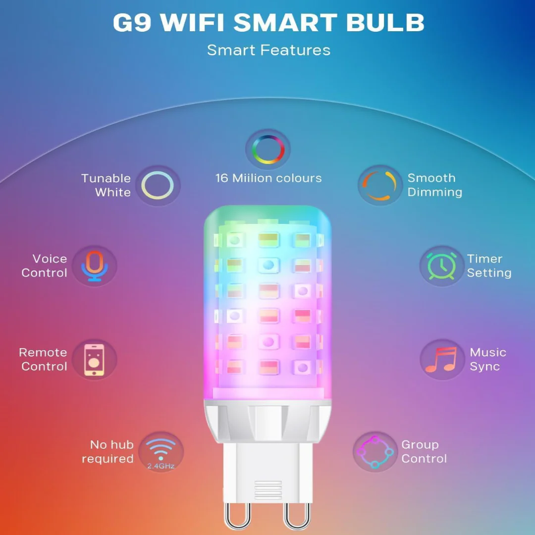 RGBCW G9 3W Smart WI-FI and Voice Control 120V Line Voltage LED Light Bulb 2 and 4 Pack, Energy Saving RGBCW Color Changing 2700K-6500K 120V Outdoor LED Bulb Compatible with Alexa and Google Assistant - Image 3