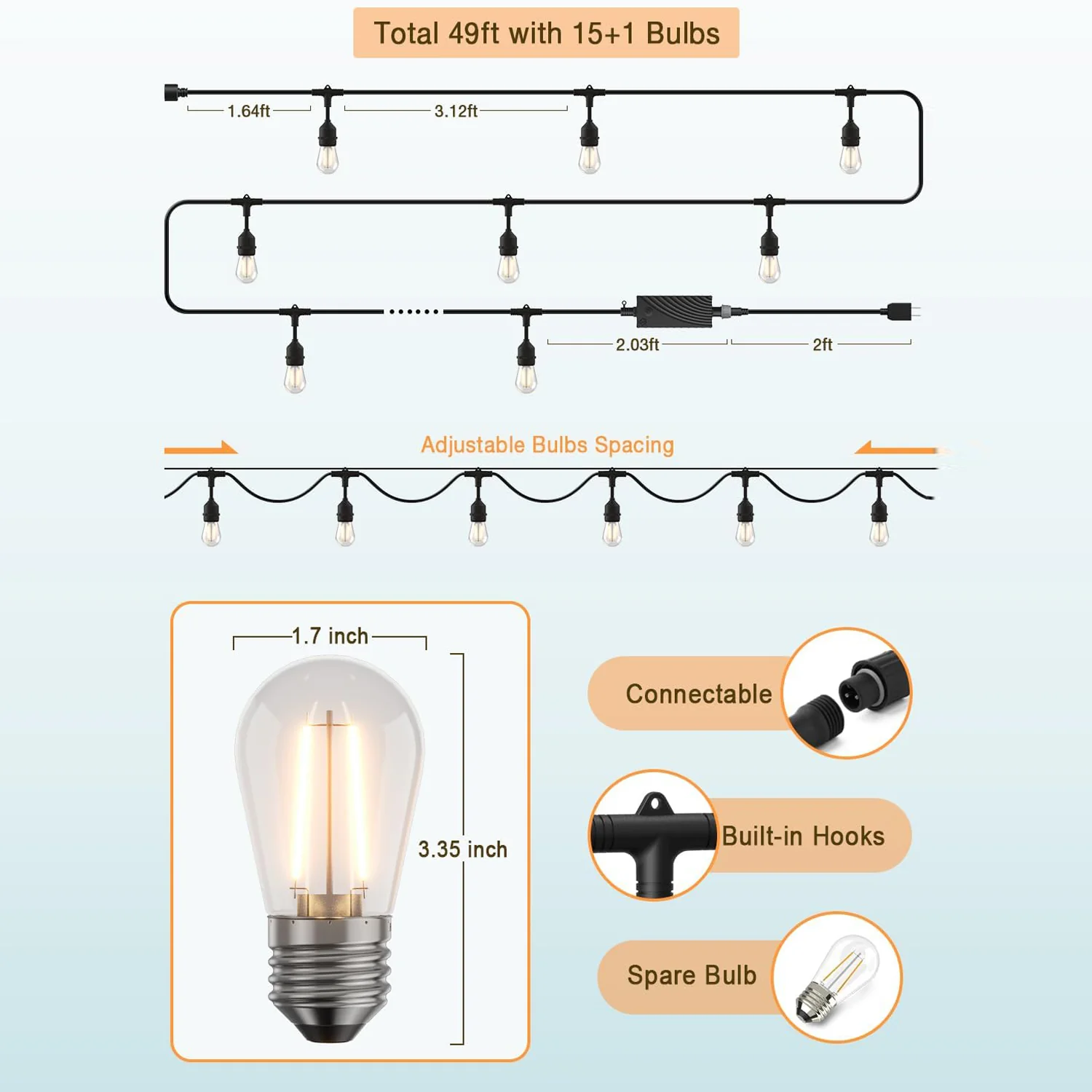 SL102 LED Dimmable Smart Bistro String Lights Outdoor Weatherproof 12V Edison Bulbs - Image 14