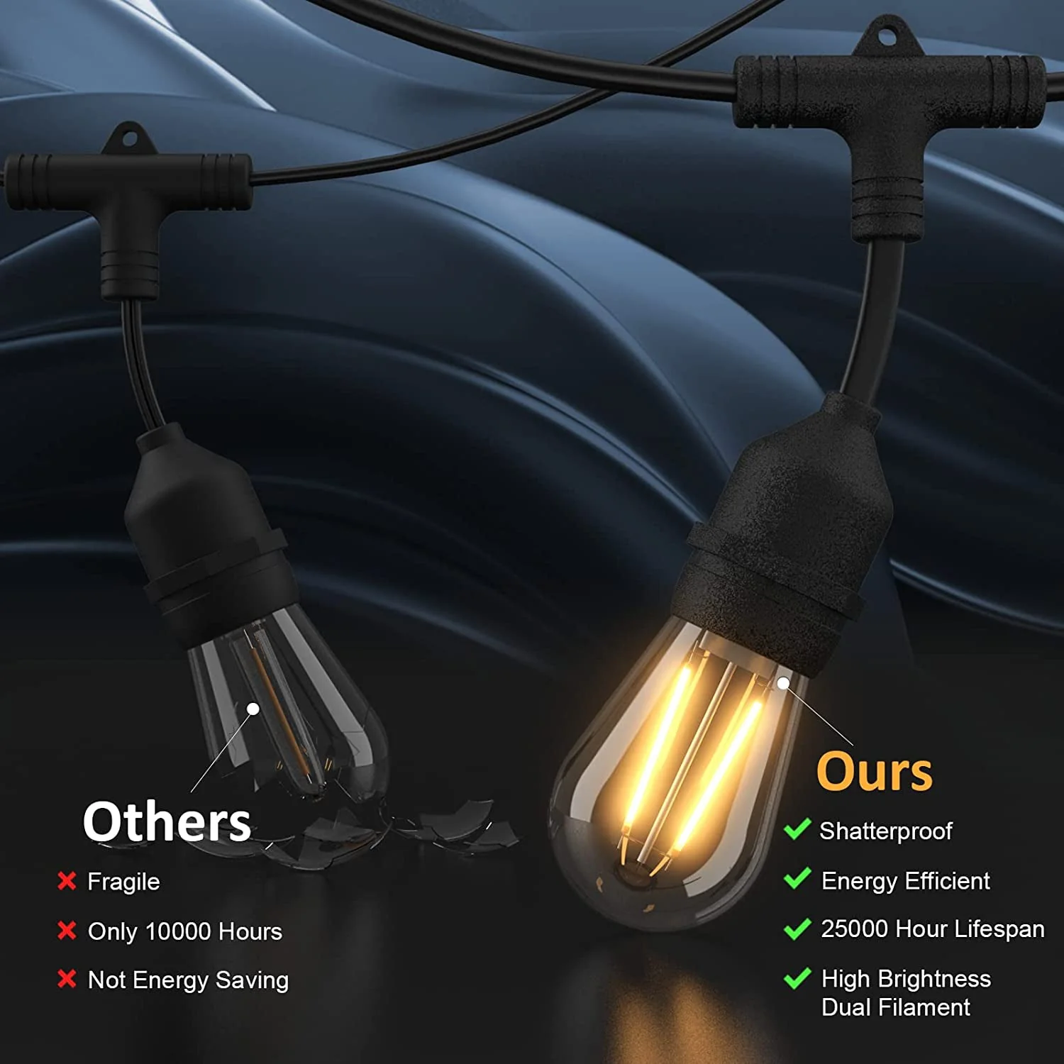 SL102 LED Dimmable Smart Bistro String Lights Outdoor Weatherproof 12V Edison Bulbs - Image 7