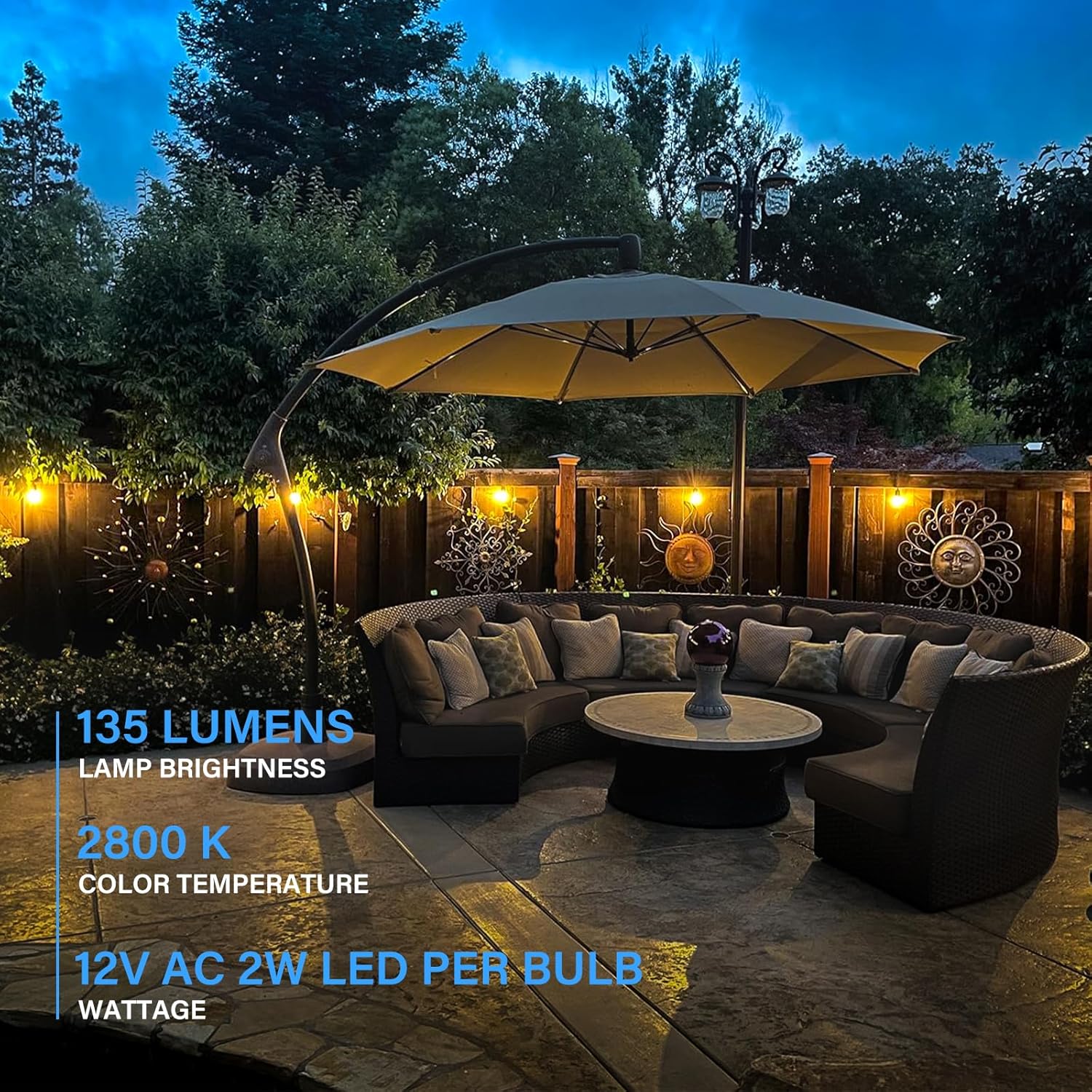SL103 2800K Warm White LED Low Voltage Bistro String Lights 50 FT Outdoor Weatherproof 10pcs Connect Anywhere 12V Edison Bulbs - Image 14