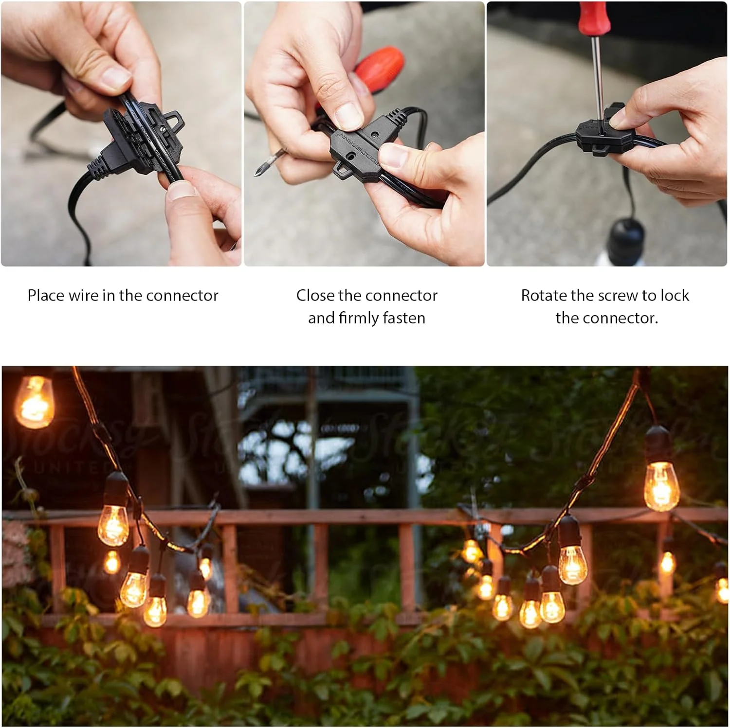 SL103 2800K Warm White LED Low Voltage Bistro String Lights 50 FT Outdoor Weatherproof 10pcs Connect Anywhere 12V Edison Bulbs - Image 16