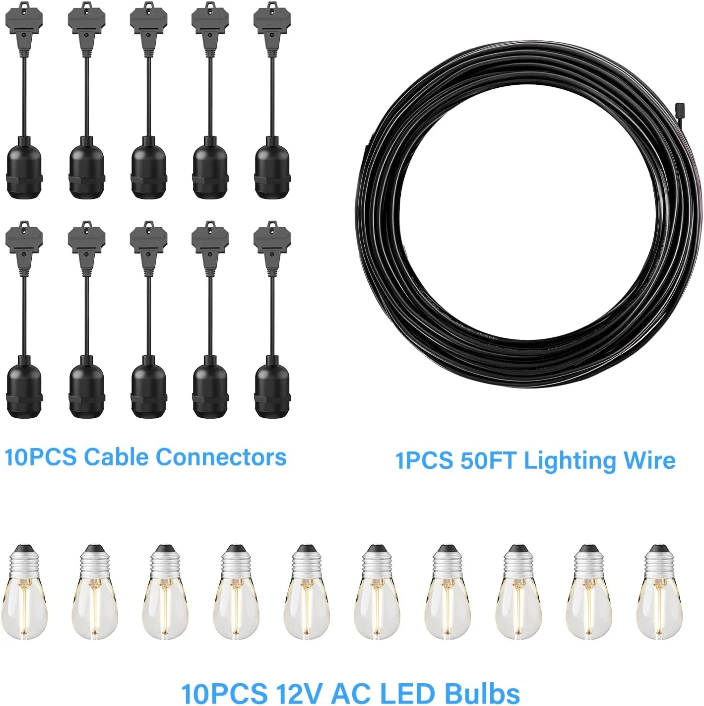 SL103 2800K Warm White LED Low Voltage Bistro String Lights 50 FT Outdoor Weatherproof 10pcs Connect Anywhere 12V Edison Bulbs - Image 3