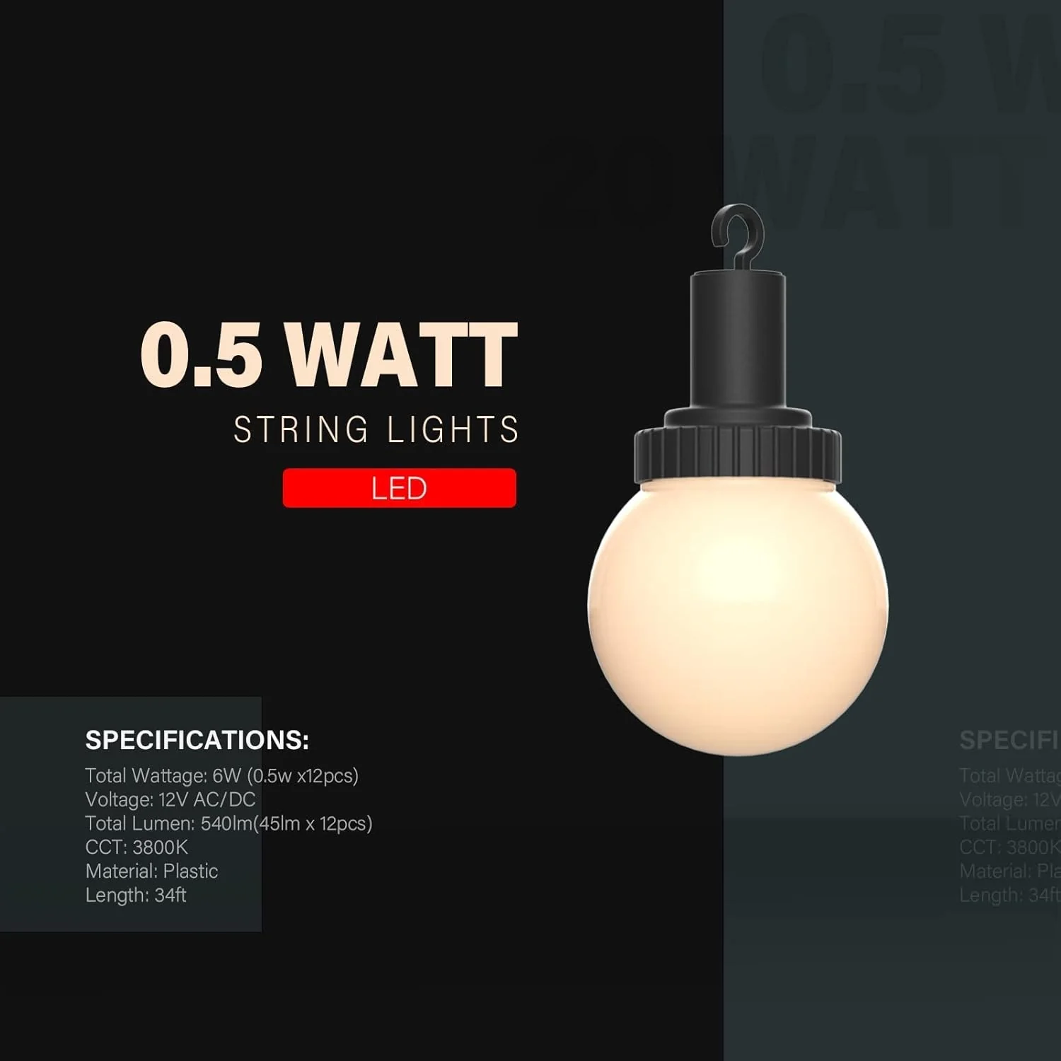 SL104 3800K Warm White LED Low Voltage Bistro Indoor String Lights 34 FT 12pcs 12V 0.5W G30 LED Bulbs - Image 4
