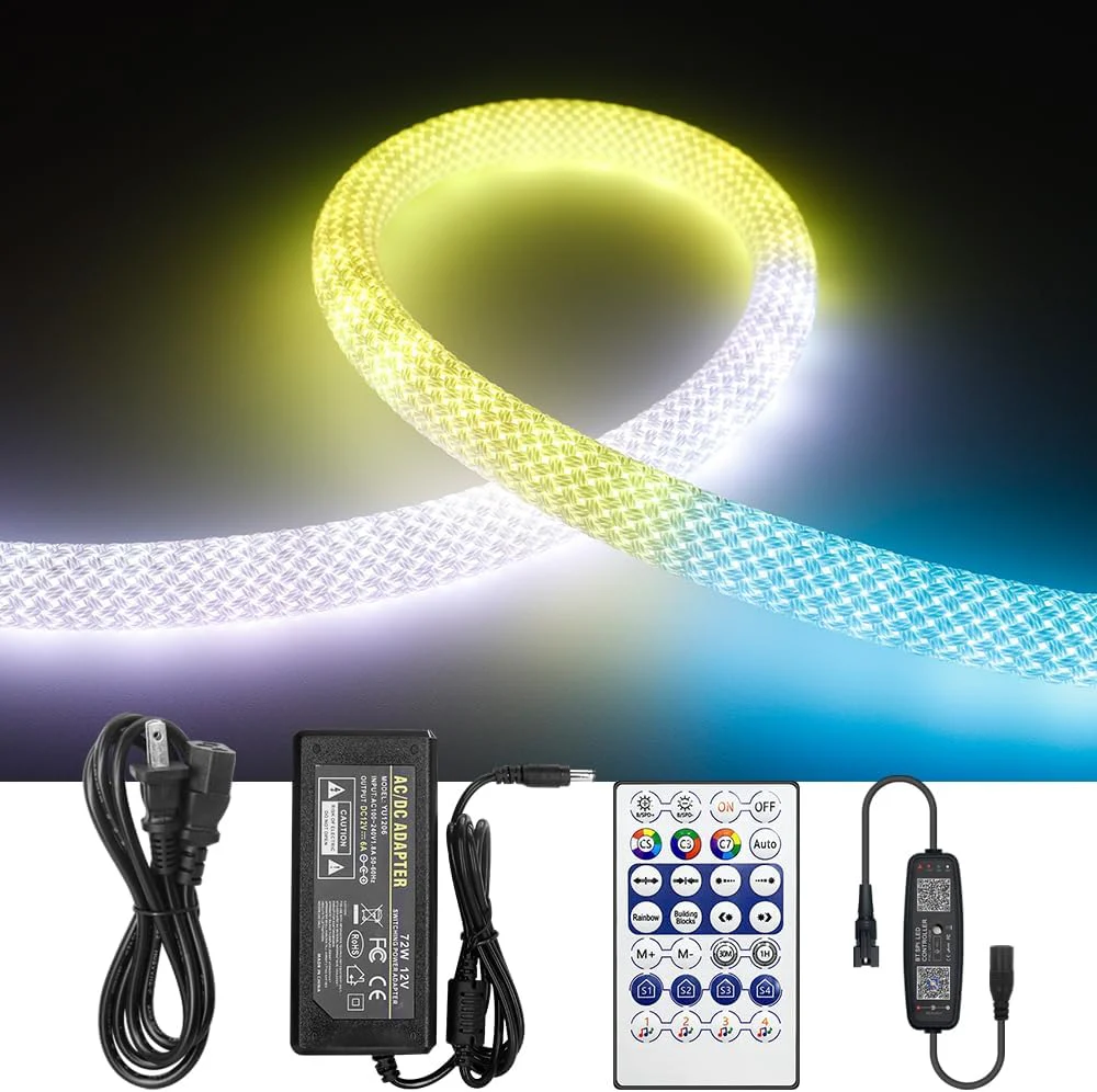 SLNR02 0.95W/ft Dotless Dream Color Nylon Neon RGBIC 20mm LED Strip Light DC 12V IP67 Outdoor Rated Dimmable Low Voltage Rope Light - Image 3