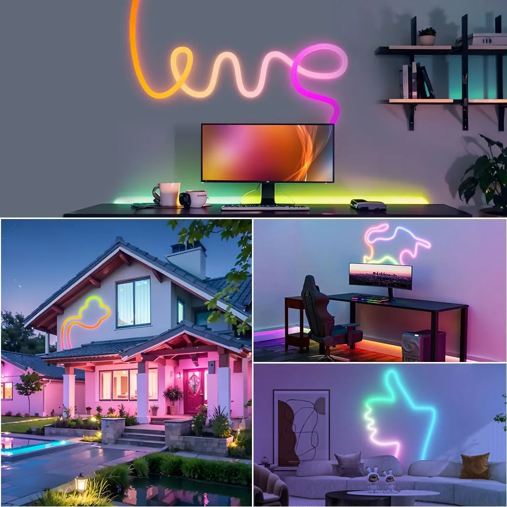 SLNR02 0.95W/ft Dotless Dream Color Nylon Neon RGBIC 20mm LED Strip Light DC 12V IP67 Outdoor Rated Dimmable Low Voltage Rope Light - Image 6