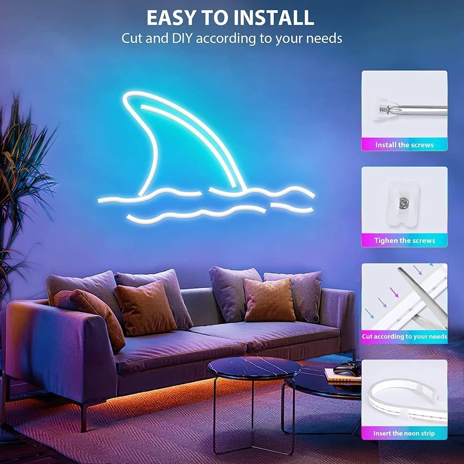 SLNR01 Dotless COB 2.2W/ft 6mmx12mm Smart Bluetooth RGB Neon LED Strip Light DC12V 36W IP65 Outdoor Rated Dimmable Low Voltage Silicone Rope Light with Mounting Clips and Screws - Image 5